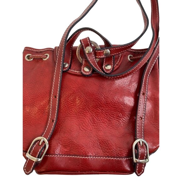 Handmade Italian Red Leather Backpack Purse Medium Bag Natural Leather Italy main image 10